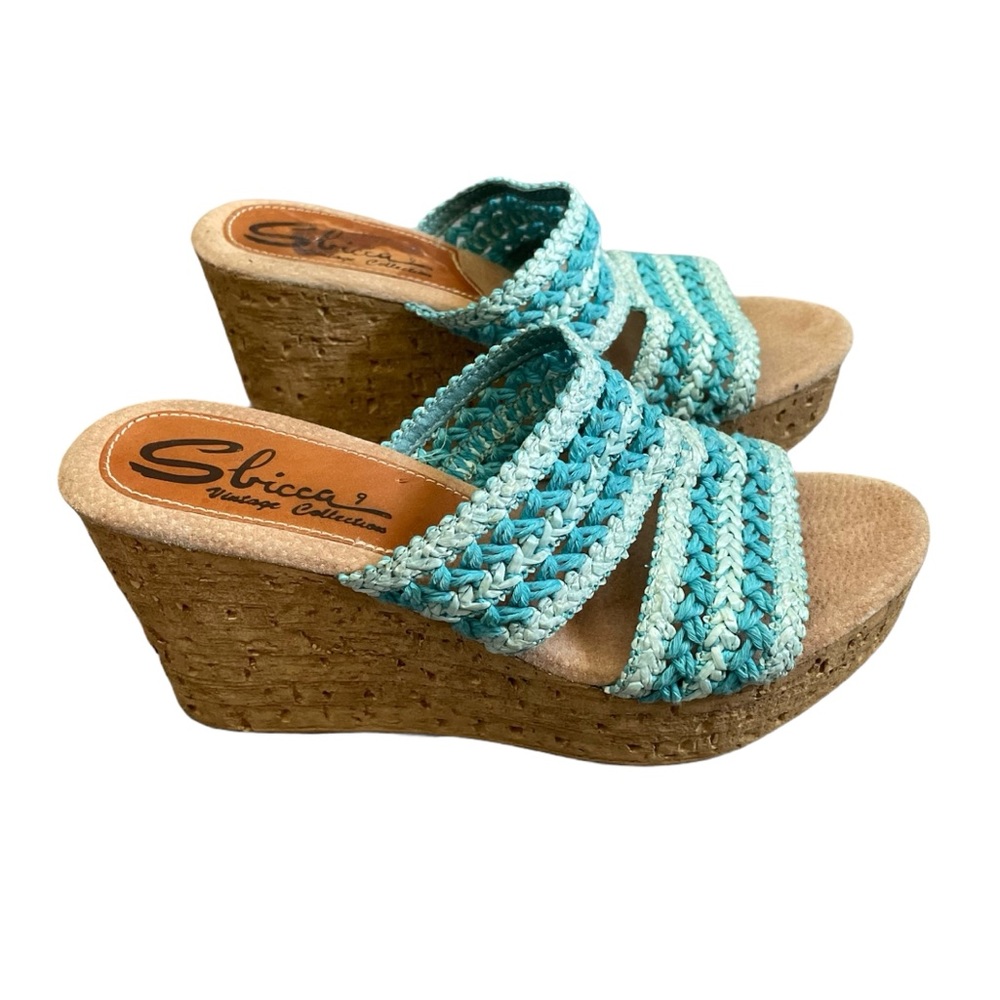 Sbicca Vintage Collection Blue Wedge Platform Sandals